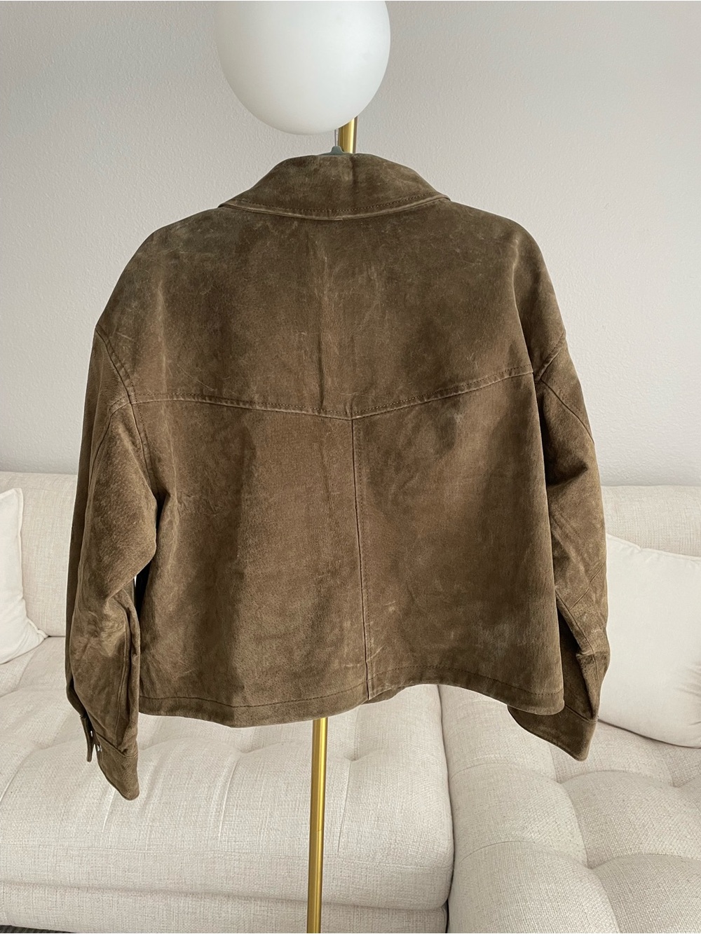 NWT Zara 100% Leather Suede Bomber Jacket Khaki Dusty Cocoa Brown - Picture 11 of 14
